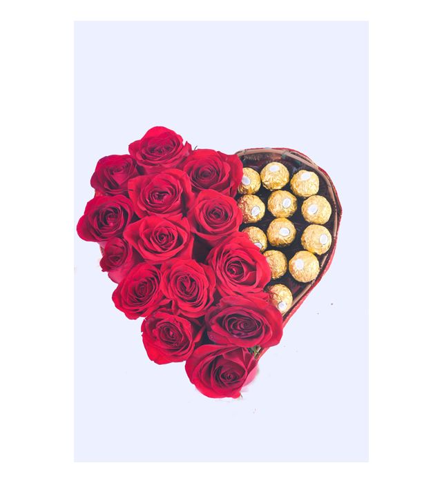 Pra falar que te Amo Coração flores e Ferrero